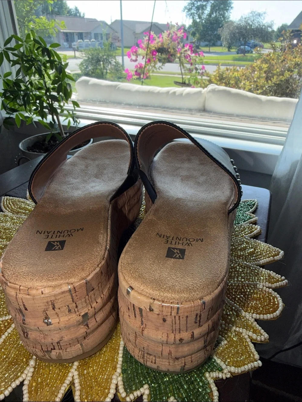 MIA Black Cork Platform Slide Sandals